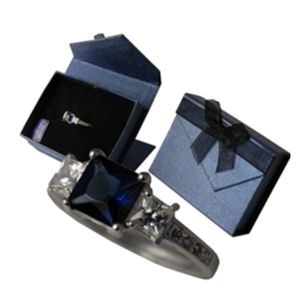 New 925 Sterling Silver Stamped Blue Sapphire Crystal Ring